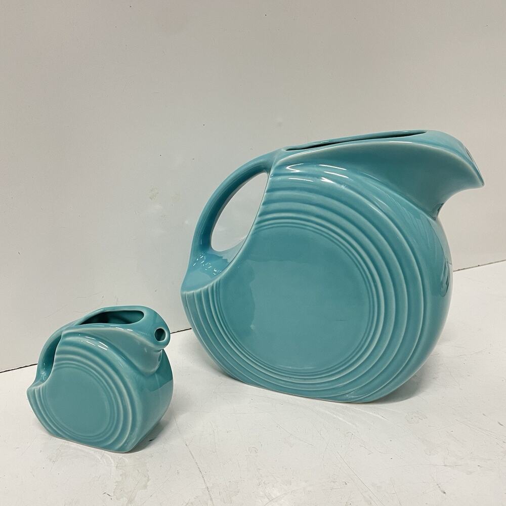 Fiesta Fiestaware Disk Water Pitcher & Mini Set Of 2 Turquoise Homer Laughlin